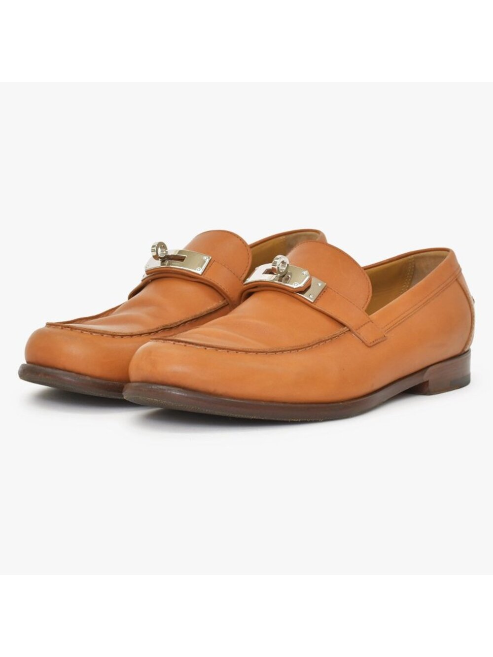 Hermes Moccasin Calf Kelly Buckle Brown Silver Leather